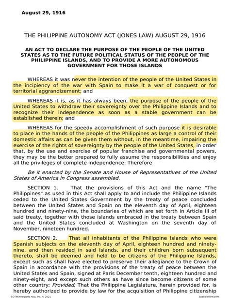 philippine autonomy act of 1916|The Debate in the United States Concerning Philippine  .